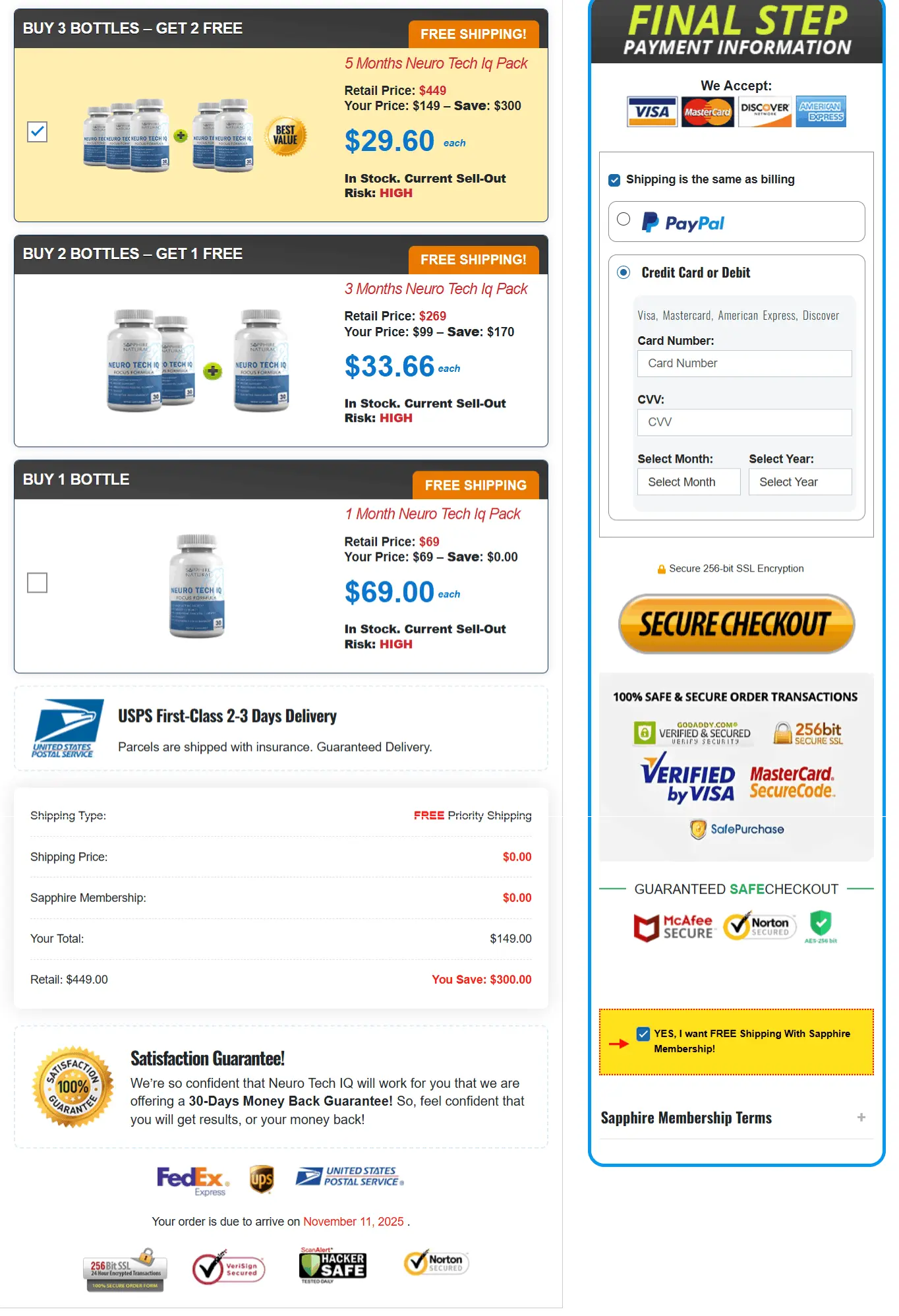 Neuro Tech IQ Order Page